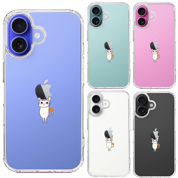 iPhone16 ケース クリア あざと可愛い にゃんこ スマホケース 側面ソフト 背面ハード ハイブリッド -1