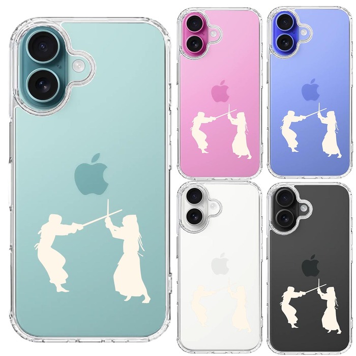 iPhone16 ケース クリア 剣道 ホワイト スマホケース 側面ソフト 背面ハード ハイブリッド -1