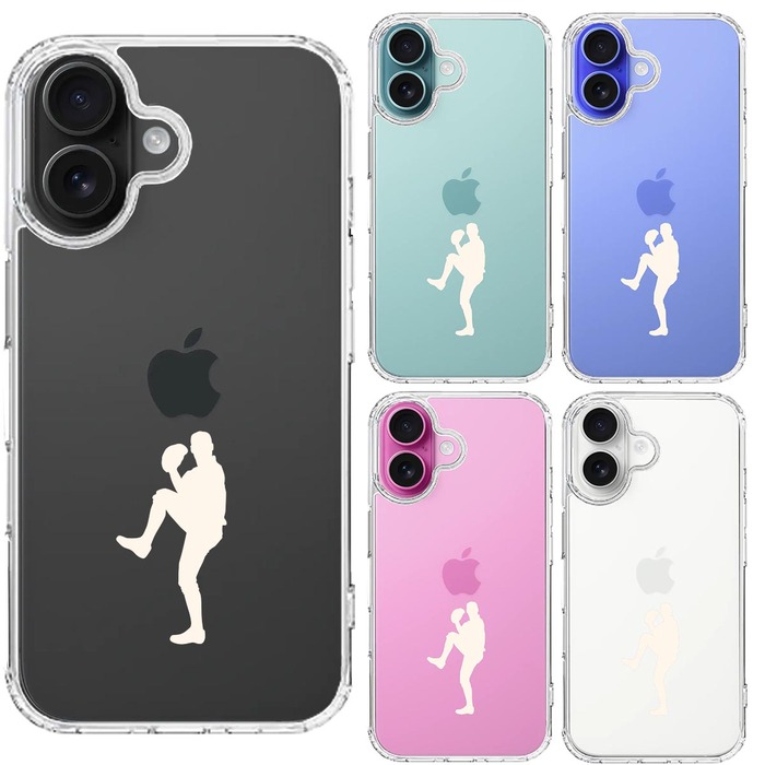 iPhone16 ケース クリア 野球 ピッチャー ホワイト スマホケース 側面ソフト 背面ハード ハイブリッド -1