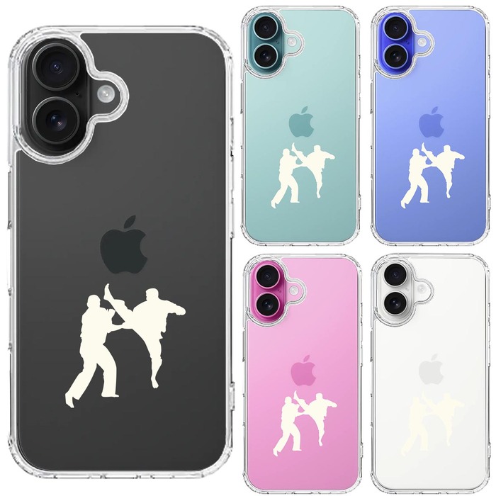 iPhone16 ケース クリア 空手２ ホワイト スマホケース 側面ソフト 背面ハード ハイブリッド -1
