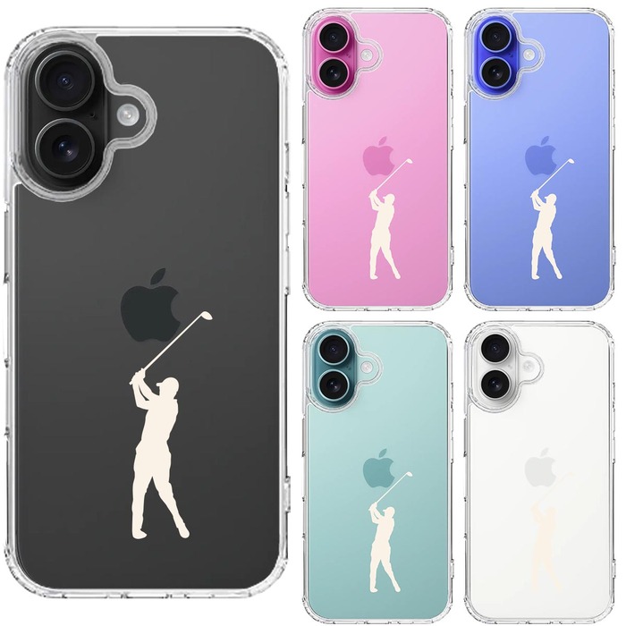iPhone16 ケース クリア ゴルフ ホワイト スマホケース 側面ソフト 背面ハード ハイブリッド -1