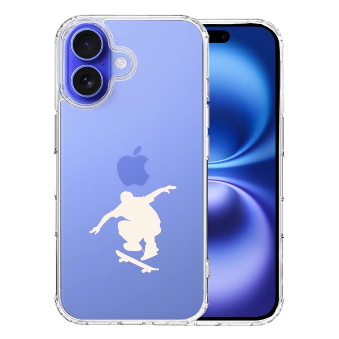 iPhone16 ケース クリア スケートボード ホワイト スマホケース 側面ソフト 背面ハード ハイブリッド -0