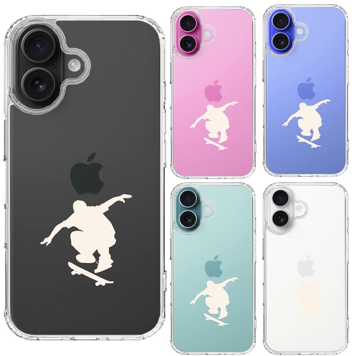 iPhone16 ケース クリア スケートボード ホワイト スマホケース 側面ソフト 背面ハード ハイブリッド -1
