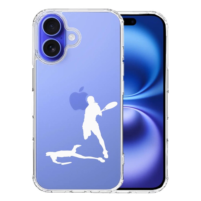 iPhone16 ケース クリア テニス スマッシュ ホワイト スマホケース 側面ソフト 背面ハード ハイブリッド -0