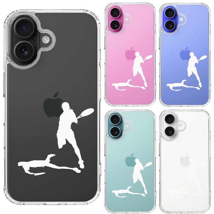 iPhone16 ケース クリア テニス スマッシュ ホワイト スマホケース 側面ソフト 背面ハード ハイブリッド -1