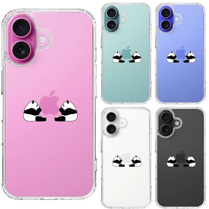 iPhone16 ケース クリア 双子 パンダ りんご モグモグ スマホケース 側面ソフト 背面ハード ハイブリッド -1