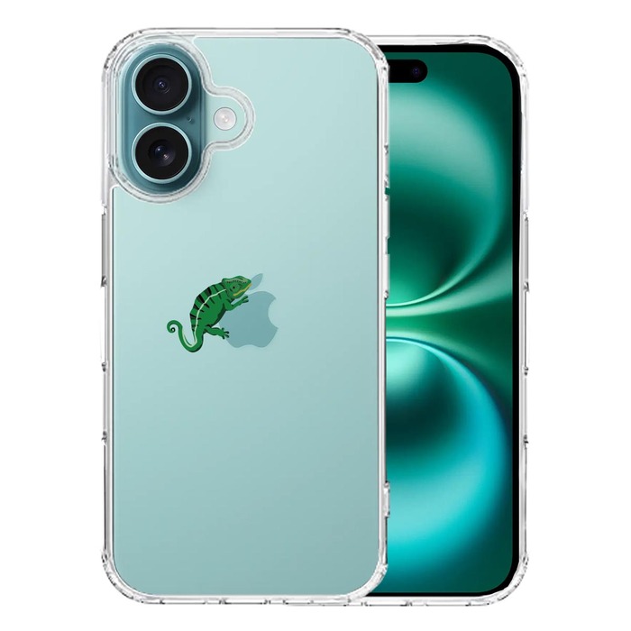 iPhone16 ケース クリア カメレオン 2 爬虫類 スマホケース 側面ソフト 背面ハード ハイブリッド -0