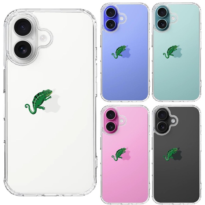 iPhone16 ケース クリア カメレオン 2 爬虫類 スマホケース 側面ソフト 背面ハード ハイブリッド -1