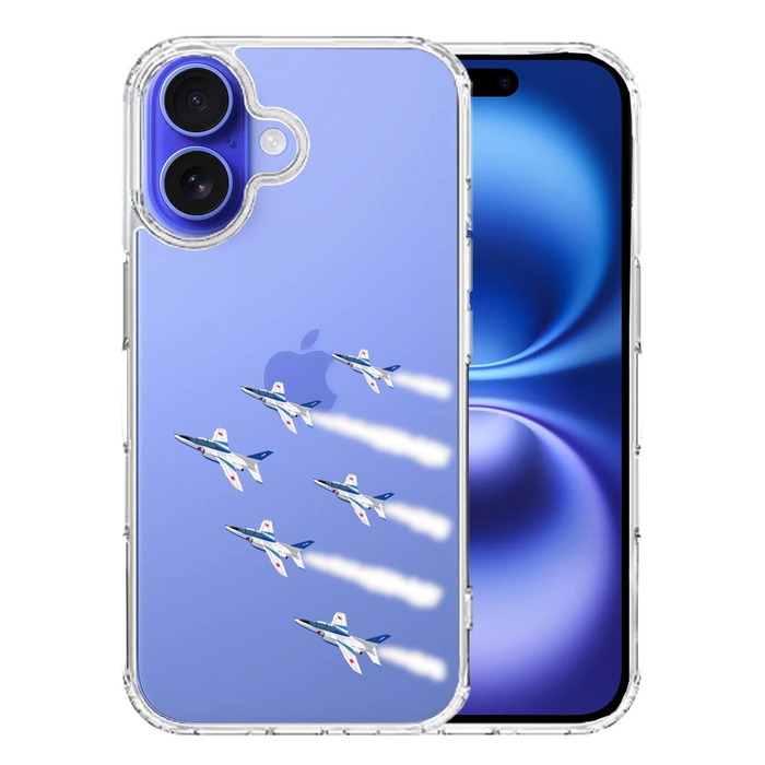 iPhone16 ケース クリア シェル ブルーインパルス 6機編隊 スマホケース 側面ソフト 背面ハード ハイブリッド -0