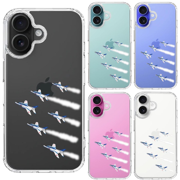 iPhone16 ケース クリア シェル ブルーインパルス 6機編隊 スマホケース 側面ソフト 背面ハード ハイブリッド -1