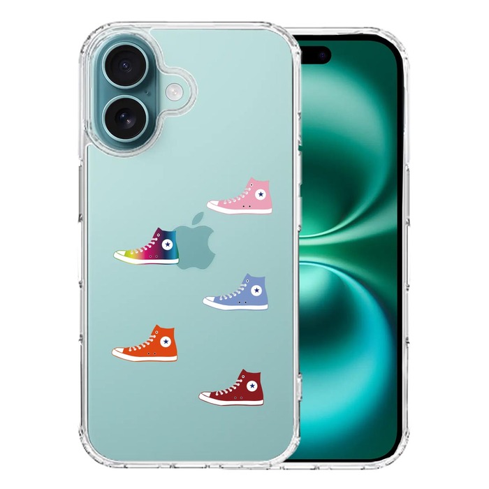 iPhone16 ケース クリア シェル スニーカー スマホケース 側面ソフト 背面ハード ハイブリッド -0