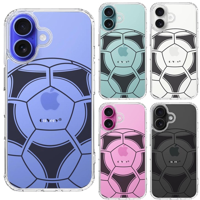 iPhone16 ケース クリア サッカーボール I Love Soccer スマホケース 側面ソフト 背面ハード ハイブリッド -1