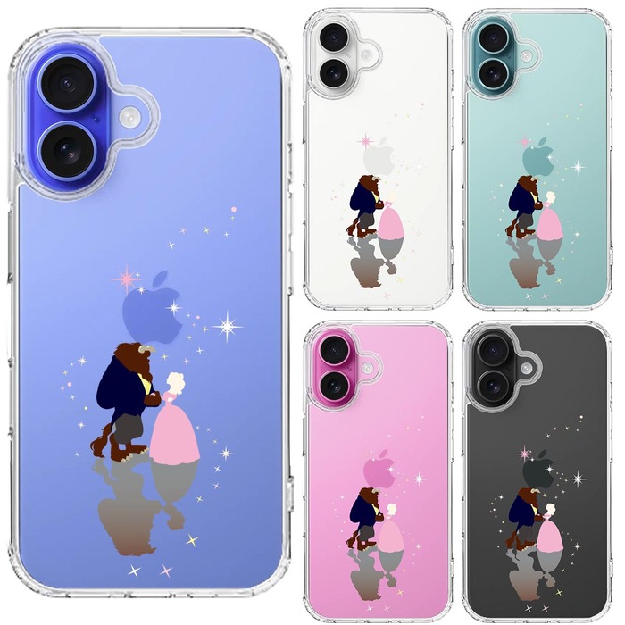 iPhone16 ケース クリア 美女と野獣 スマホケース 側面ソフト 背面ハード ハイブリッド -1