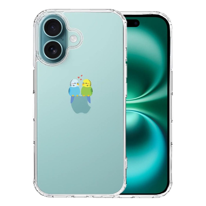 iPhone16 ケース クリア インコ カップル LOVE ラブ スマホケース 側面ソフト 背面ハード ハイブリッド -0