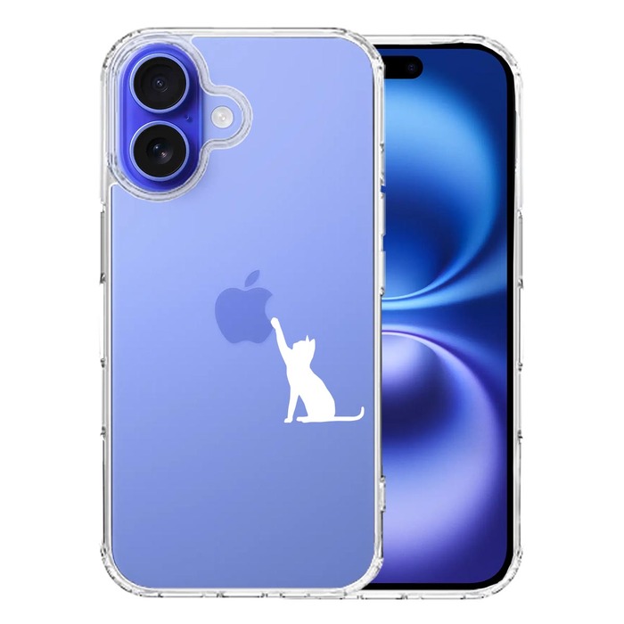 iPhone16 ケース クリア 猫 CAT ねこ にゃんこ 玉遊び 白 スマホケース 側面ソフト 背面ハード ハイブリッド -0