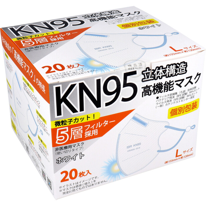 マスク 業務用 KN95 立体構造高機能マスク 5層フィルター 個別包装 Lサイズ ホワイト 20枚入 2セット-4