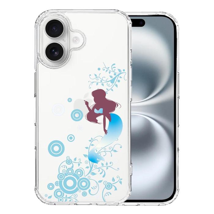iPhone16 ケース クリア マーメイド 人魚姫 ブルー スマホケース 側面ソフト 背面ハード ハイブリッド -0