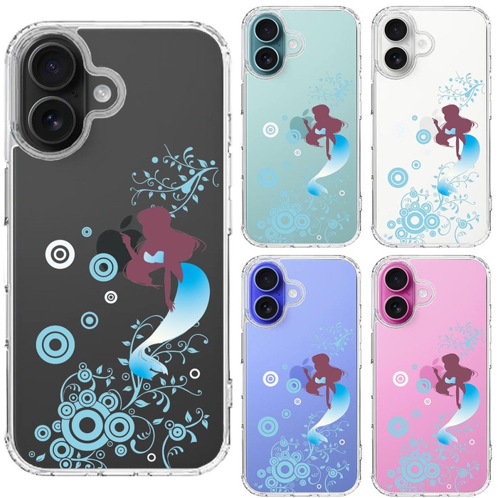 iPhone16 ケース クリア マーメイド 人魚姫 ブルー スマホケース 側面ソフト 背面ハード ハイブリッド -1