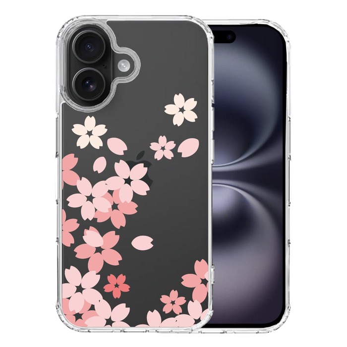 iPhone16 ケース クリア 桜 スマホケース 側面ソフト 背面ハード ハイブリッド -0