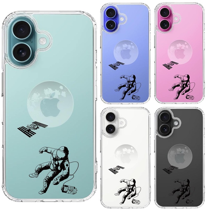 iPhone16 ケース クリア 宇宙飛行士 地球 スマホケース 側面ソフト 背面ハード ハイブリッド -1