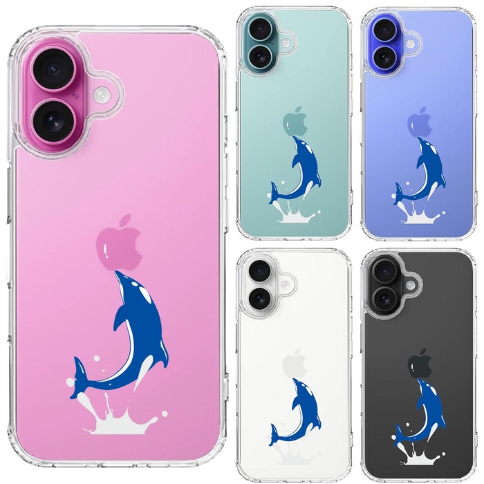 iPhone16 ケース クリア ドルフィン イルカ スマホケース 側面ソフト 背面ハード ハイブリッド -1