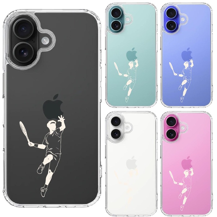 iPhone16 ケース クリア テニス ホワイト スマホケース 側面ソフト 背面ハード ハイブリッド -1