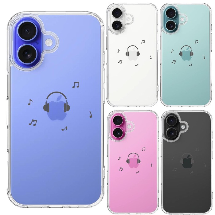iPhone16 ケース クリア ヘッドフォン ヘッドホン グレー スマホケース 側面ソフト 背面ハード ハイブリッド -1