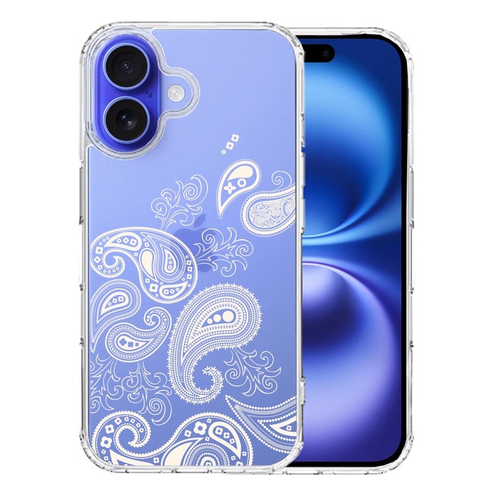 iPhone16 ケース クリア ペイズリー 柄 クリーム色 スマホケース 側面ソフト 背面ハード ハイブリッド -0