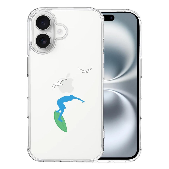 iPhone16 ケース クリア サーファー  カモメ スマホケース 側面ソフト 背面ハード ハイブリッド -0