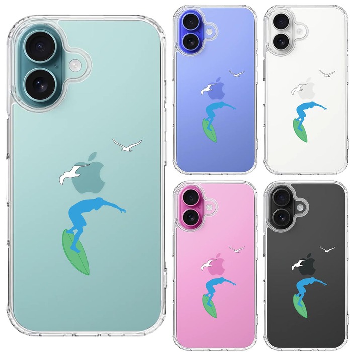 iPhone16 ケース クリア サーファー  カモメ スマホケース 側面ソフト 背面ハード ハイブリッド -1