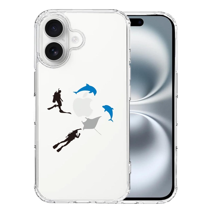 iPhone16 ケース クリア スキューバダイビング マンタ スマホケース 側面ソフト 背面ハード ハイブリッド -0