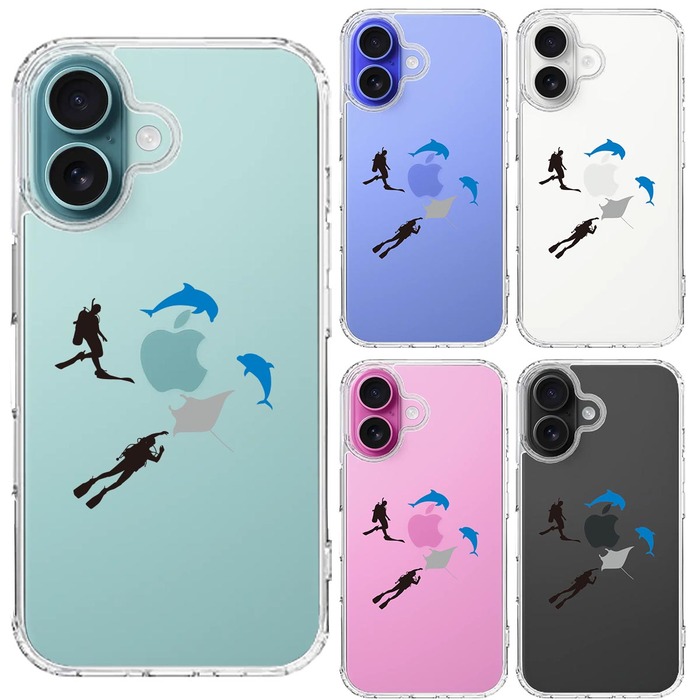 iPhone16 ケース クリア スキューバダイビング マンタ スマホケース 側面ソフト 背面ハード ハイブリッド -1