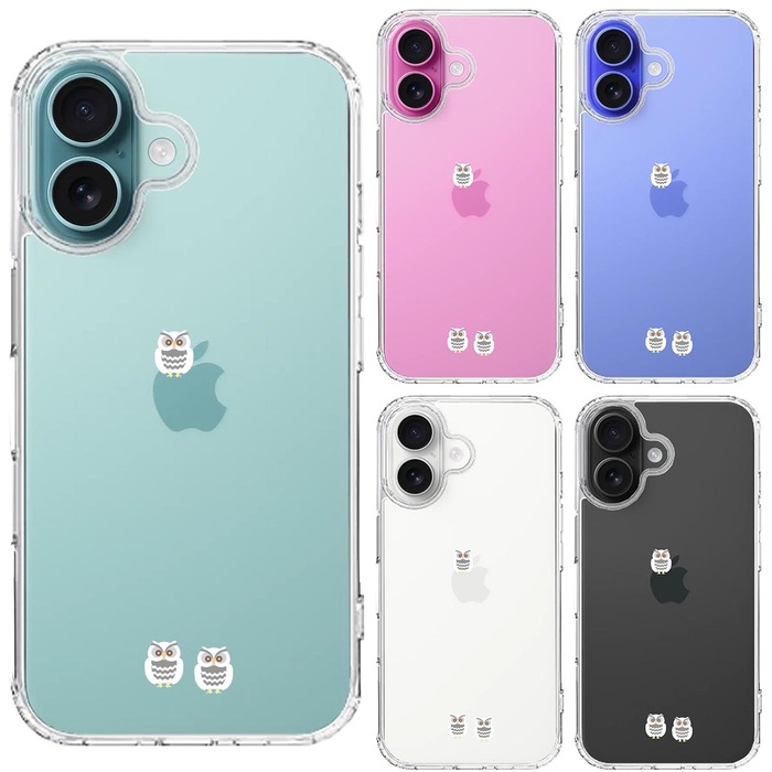 iPhone16 ケース クリア ふくろう 三羽 スマホケース 側面ソフト 背面ハード ハイブリッド -1
