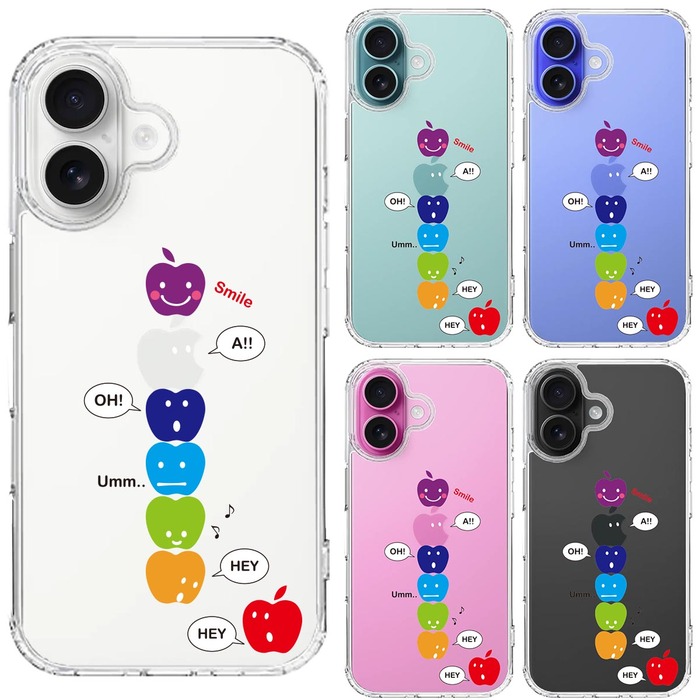 iPhone16 ケース クリア APPLE FACE スマホケース 側面ソフト 背面ハード ハイブリッド -1