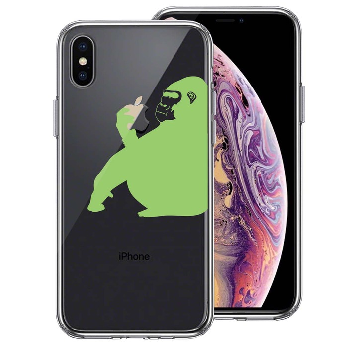 iPhoneX case iPhoneXS case clear Gorilla light green light green smartphone case side soft the back side hard hybrid -0