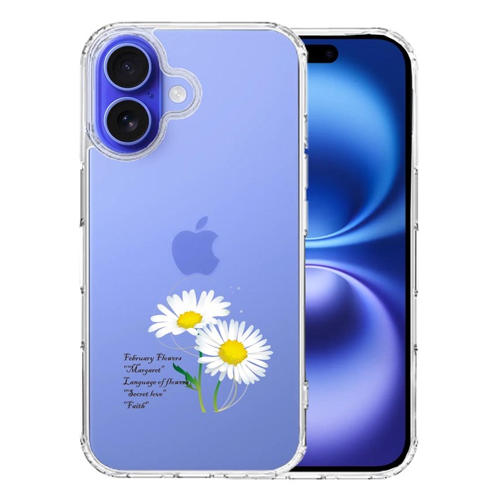 iPhone16 ケース クリア 一輪花 2月 マーガレット スマホケース 側面ソフト 背面ハード ハイブリッド -0