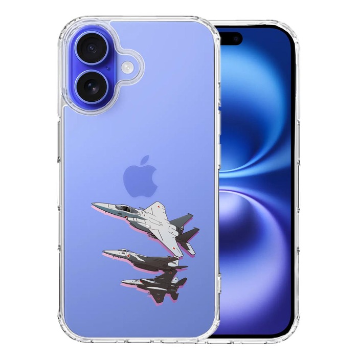 iPhone16 ケース クリア 戦闘機 F 15J 編隊飛行 ブレイク スマホケース 側面ソフト 背面ハード ハイブリッド -0