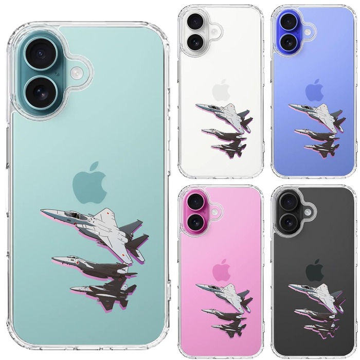 iPhone16 ケース クリア 戦闘機 F 15J 編隊飛行 ブレイク スマホケース 側面ソフト 背面ハード ハイブリッド -1