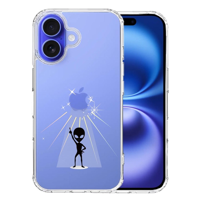 iPhone16 ケース クリア 宇宙人 フィーバー ブラック スマホケース 側面ソフト 背面ハード ハイブリッド -0