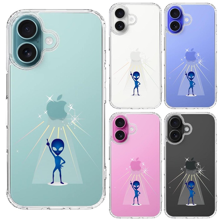 iPhone16 ケース クリア 宇宙人 ダンシング ブルー スマホケース 側面ソフト 背面ハード ハイブリッド -1