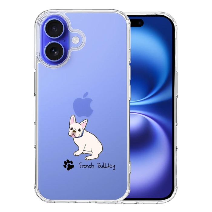 iPhone16 ケース クリア フレンチブルドック 2 スマホケース 側面ソフト 背面ハード ハイブリッド -0