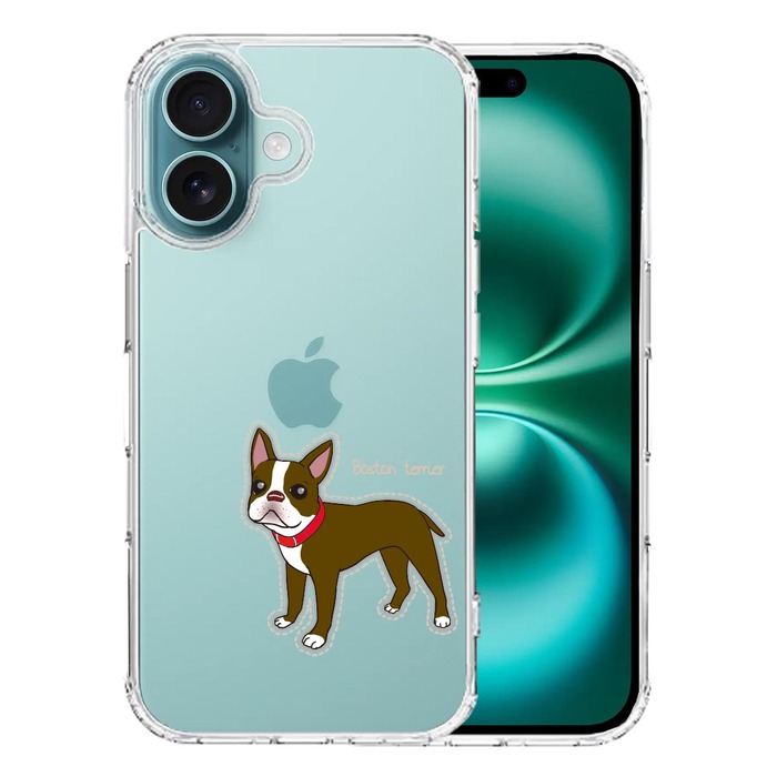 iPhone16 ケース クリア ボストンテリア 1 スマホケース 側面ソフト 背面ハード ハイブリッド -0