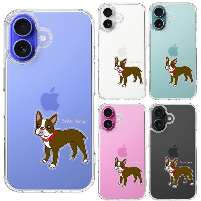 iPhone16 ケース クリア ボストンテリア 1 スマホケース 側面ソフト 背面ハード ハイブリッド -1