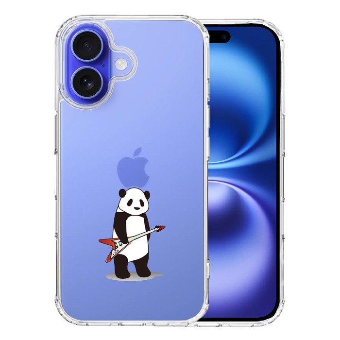 iPhone16 ケース クリア エレキギター パンダ スマホケース 側面ソフト 背面ハード ハイブリッド -0