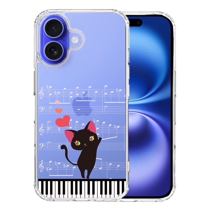 iPhone16 ケース クリア ピアノ 3 猫ふんじゃった ハート スマホケース 側面ソフト 背面ハード ハイブリッド -0