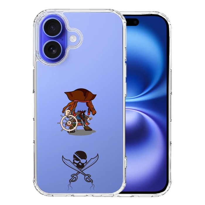 iPhone16 ケース クリア 海賊 帆船 スカル スマホケース 側面ソフト 背面ハード ハイブリッド -0