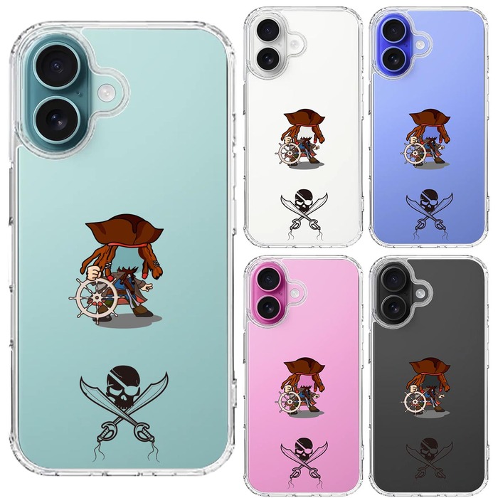 iPhone16 ケース クリア 海賊 帆船 スカル スマホケース 側面ソフト 背面ハード ハイブリッド -1