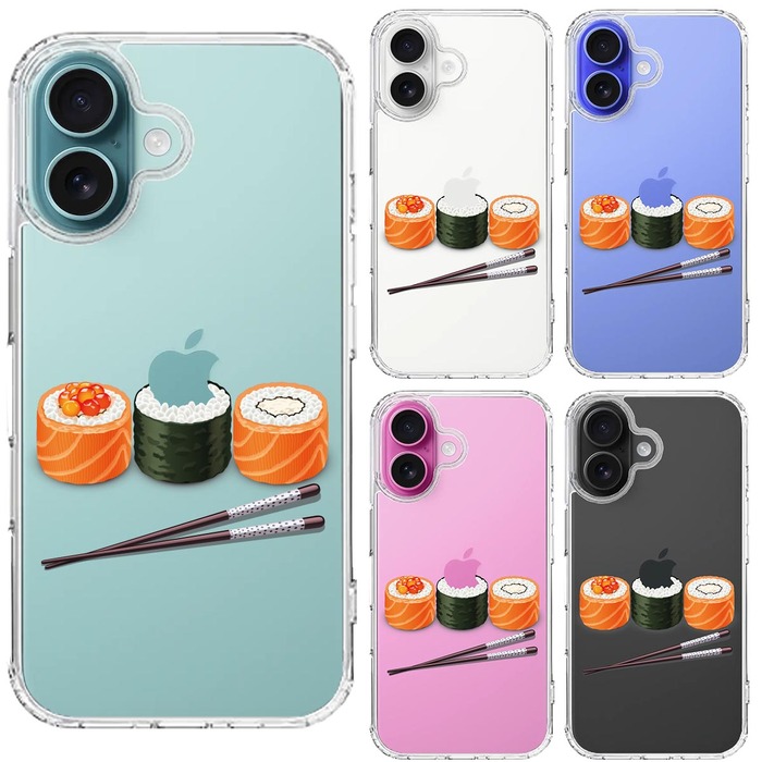 iPhone16 ケース クリア 巻きずし 巻寿司 スマホケース 側面ソフト 背面ハード ハイブリッド -1