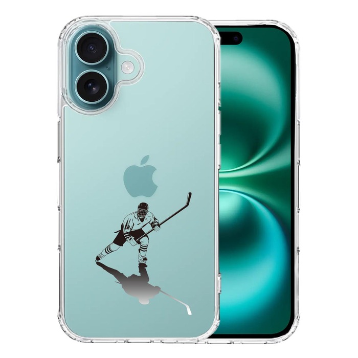 iPhone16 ケース クリア アイスホッケー 影付き スマホケース 側面ソフト 背面ハード ハイブリッド -0