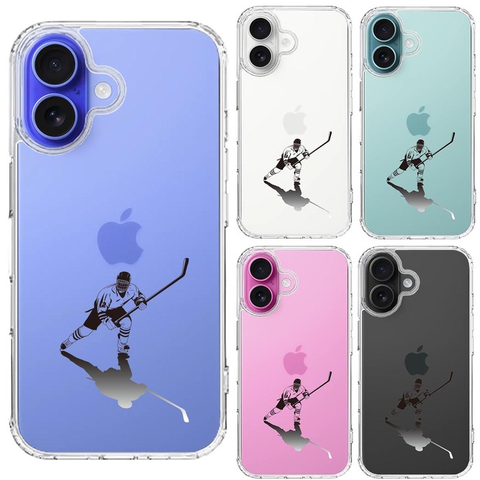 iPhone16 ケース クリア アイスホッケー 影付き スマホケース 側面ソフト 背面ハード ハイブリッド -1